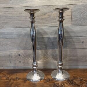 Pottery Barn Silver Plated Candlestick Holders Pair Large Pillar Taper Decor